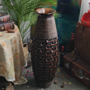 奈迅漫邸竹编竹制品民间传统手工艺品摆件新中式编织民宿大堂落地花瓶V230505	