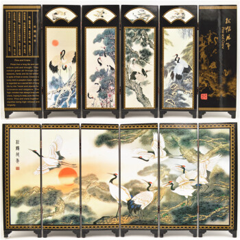 张家大院仿古漆器小屏风家居装饰摆件中国风特色礼品送老外礼物商务礼品会议纪念礼品民间工艺品松鹤延年	