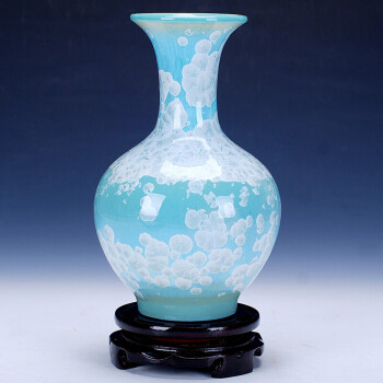 景秀缘景德镇陶瓷摆件结晶釉花瓶颜色釉客厅装饰现代时尚工艺品摆件浅绿赏瓶	