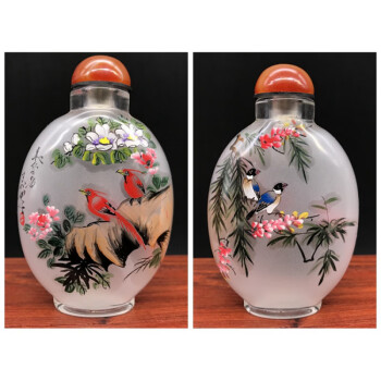 槿瑰内有乾坤鼻烟壶内画衡水鼻烟壶内画民间工艺手工非遗瓶内画外事中祝寿图	