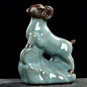 fw十二生肖摆件陶瓷猪狗鸡猴羊蛇龙兔虎牛鼠马属相饰品家居哥窑青瓷茶桌茶宠摆件小工艺品桌面摆设羊(哥窑)	